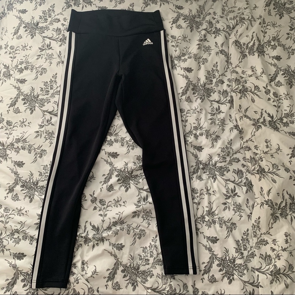 Black with White stripes Adidas Leggings